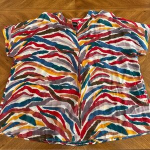 Ulla Popken, Rainbow Striped V-neck Short Sleeve Top, Plus Size 20/22, New